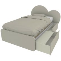 CUPIDO120C - Lit de chambre en forme de coeur 120x190 avec tiroirs et tête de lit personnalisable - Cappuccino écru