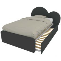 Mobilfino Camerette - Letto a cuore 1 piazza e mezza con secondo letto estraibile - Perfetto per camerette - Basalto