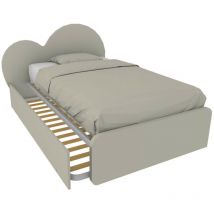Mobilfino Camerette - Letto a cuore 1 piazza e mezza con secondo letto estraibile - Perfetto per camerette - Ecru cappuccino