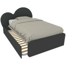 CUPIDO120R - Lit de chambre en forme de coeur 120x190 avec deuxième lit gigogne et tête de lit personnalisable - Basalto