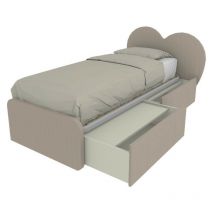 Cupidoc - Lit chambre simple coeur 80x190 avec tiroirs gigognes et tête de lit personnalisable - Effet tissu