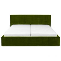 Curacao Polsterbett 120x200cm mit Lattenrost und Stauraum, hydraulisches Federbett, Samt-Polsterbett, Doppelbett, Funktionsbett, Olivgrün