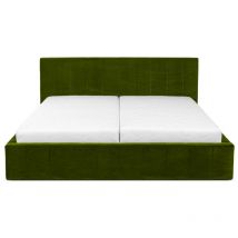 Curacao Polsterbett 160x200cm mit Lattenrost und Stauraum, hydraulisches Federbett, Samt-Polsterbett, Doppelbett, Funktionsbett, Olivgrün