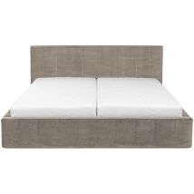 Curacao Polsterbett 180x200cm mit Lattenrost und Stauraum, hydraulisches Federbett, Samt-Polsterbett, Doppelbett, Funktionsbett, beige