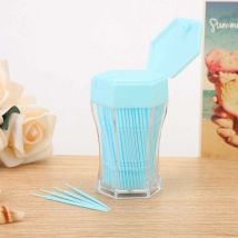 Cure-dents à 2 extrémités, cure-dents en plastique avec distributeur de cure-dents pour maison, restaurant, hôtel (bleu), Ensoleillé