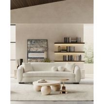 Curve - Canapé arrondi 3 places en tissu bouclé cream