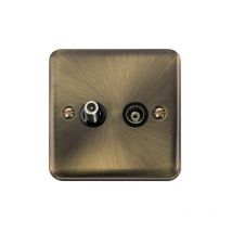 Se Home - Curved Antique Brass Satellite And Isolated Coaxial 1 Gang Socket - Black Trim