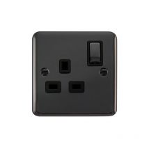 Se Home - Curved Black Nickel 1 Gang 13A dp Ingot Switched Plug Socket - Black Trim