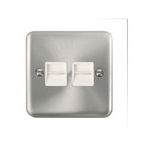 Se Home - Curved Edge Satin / Brushed Chrome Secondary Telephone Twin Socket - White Trim
