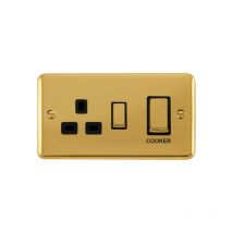 Se Home - Curved Polished Brass Cooker Control Ingot 45A With 13A Switched Plug Socket - Black Trim