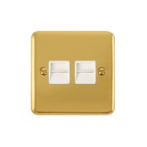 Se Home - Curved Polished Brass Secondary Telephone Twin Socket - White Trim