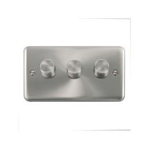 Curved Satin / Brushed Chrome 3 Gang 2 Way LED 100W Trailing Edge Dimmer Light Switch - SE Home