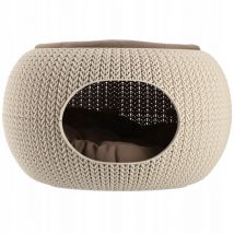 Curver - Niche ronde aspect Tricot avec coussin, Sable, Pet Knit, 57.7x56.5x33 cm