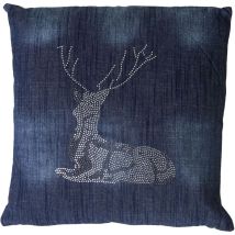 Cuscino Blu Con Motivo Cervo Effetto Lucido 45x45 Cm Rivestimento Sfoderabile Dec04074
