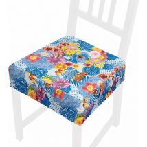 Cuscino Sedia Cotone Sfoderabile Lavabile Fascia Elastica Coprisedia Farfalla 100% Made In Italy - Blu