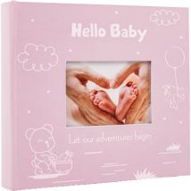 Cute Hello Baby Pink Photo Album Holds 80 Photographs with Front Cover Picture by Happy Homewares Pink