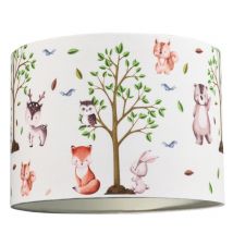 Happy Homewares - Cute Woodland Animals Round Lamp Shade in Cotton Fabric - Foxes Owls Rabbits by Multi-Colour