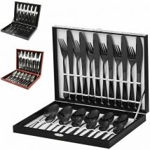Cutlery Set Stainless Steel 24 Pieces 6 People, Light Weight Cutlery Range Spoon Fork Knife Table Cutlery Black.