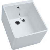 Allia – Cuve À Laver Céramique 60x50 Cm – Équipée D'Un Trop-plein – Pour Espaces Confinés – Blanc
