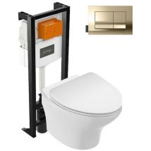 Pack WC suspendu sans bride JACOB DELAFON Nouvelle vague+ bâti-support + plaque Or Beige