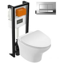 Pack wc suspendu sans bride compact Jacob Delafon Nouvelle vague+ bâti-support + plaque Chrome