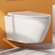 Cuvette wc Suspendu Court - Rinçage sans Rebord - en Céramique - Blanc - Abattant Softclose en Plastique - Abaissement Automatique à Fermeture en