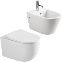 Couple de sanitaires suspendu Rimless sans bride, ligne ronde avec abattant soft-close inclus Horow