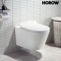 Cuvette wc Suspendu sans Rebord en Céramique - Toilette Mural avec Lunette wc Amovible - Abattants wc avec Abaissement Automatique -Pack wc