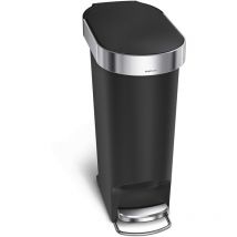 CW1390 cestino sottile con pedale e bordo per sacchetti, pattumiera da cucina, nero plastica, 40 l - Simplehuman