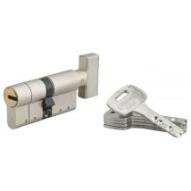 Cylindre de serrure à bouton Federal S, 32Bx32mm, nickel, anti-arrachement, anti-perçage, 5 clés