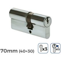 EDM - Cylindre De Porte à Nickel 70mm (40+30MM) Court Cam R13 Avec 3 Clés Inclus