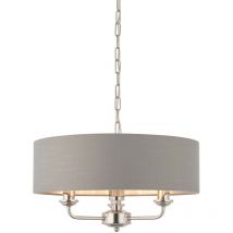 Endon - Cylindrical Pendant Light Bright Nickel Plate, Charcoal Fabric