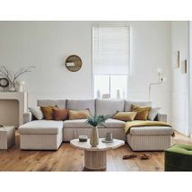 Bestmobilier - Cyrus - 7-sitzer wohnlandschaft u-form - schlaffunktion und bettkasten - - aus cordstoff - beige