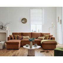 Cyrus - 7-sitzer wohnlandschaft u-form - schlaffunktion und bettkasten - - aus cordstoff - terrakotta