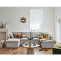 Bestmobilier - Cyrus - 7-sitzer wohnlandschaft u-form - schlaffunktion und bettkasten - - aus cordstoff - hellgrau