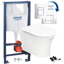 Gravity Bathrooms - d Shape Rimless Wall Hung Toilet with grohe 1.13m Concealed Cistern Frame & Flush Plate