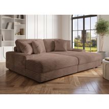 DAHO - Canapé droit 2 places en gros côtelé doux marron taupe DAHO