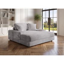 DAHO - Canapé méridienne 1 place en velours gros côtelé gris DAHO