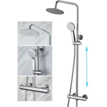 Buyaparcel - Round Chrome Thermostatic Dual Control Twin Head Shower Mixer Ultra Thin + Kit