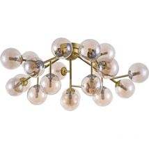 Lampadario Contemporaneo Dallas Metallo Oro 20 Luci Diffusori Ambra