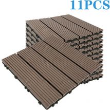Sifree - Dalle terrasse en bois,3030cm , 11PCS ,Dalles Exterieur ou Intérieur, Emboîtables et ultra simples à installer (brun)