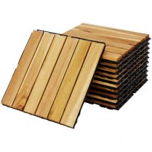 Sweeek - Dalles de terrasses 30x30cm en bois d'acacia. motif linéaire. à lattes. clipsables Lot de 10 dalles (environ 0.9m²)