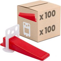 Fliesen Nivelliersystem, Verlegehilfe Set, Fliesenleger Werkzeug - 2mm Set: 200tlg., 100 Laschen + 100 Keile - Dalsys