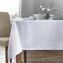 Homespace Direct - Damask Rose Tablecloth 70x90 Rectangle For Dining Table Easycare - White