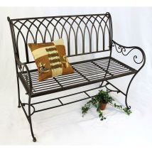 Banc de jardin Dandibo Métal Résistant aux intempéries Marron 110 cm Banc de parc Romina Banc d'arbre 2 places