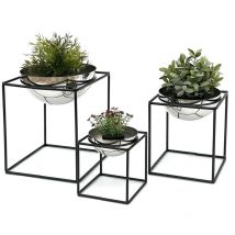 Dandibo - Blumenhocker Metall mit Topf Schwarz Silber 20-35 cm Blumenständer 96256 Blumensäule Modern Pflanzenständer Pflanzenhocker