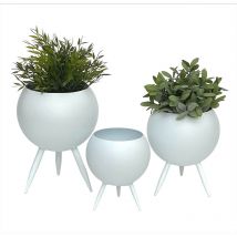 Dandibo - Blumenhocker Metall mit Topf Weiß Blumenständer 96259 3er Set Blumensäule Modern Pflanzenständer Pflanzenhocker