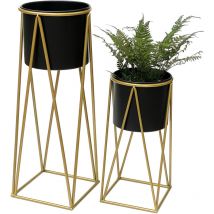 Blumenhocker mit Topf Metall Gold Schwarz 2er Set Blumenständer 96046 Blumensäule Modern Pflanzenständer Pflanzenhocker - Dandibo