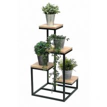 Dandibo - Blumentreppe Metall Schwarz Holz 75 cm Pflanzentreppe Blumenständer 96355 Blumensäule Modern Pflanzenständer Blumenhocker
