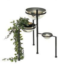 Escalier pour fleurs Métal Rond 46 cm Support pour fleurs avec 3 pots Argent 96082 Support pour fleurs Colonne pour plantes Support pour plantes